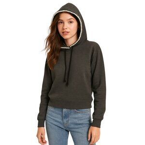 Charter Club Medium  Pearl Trim Embellished Hoodie Pullover Sweater Hoodie